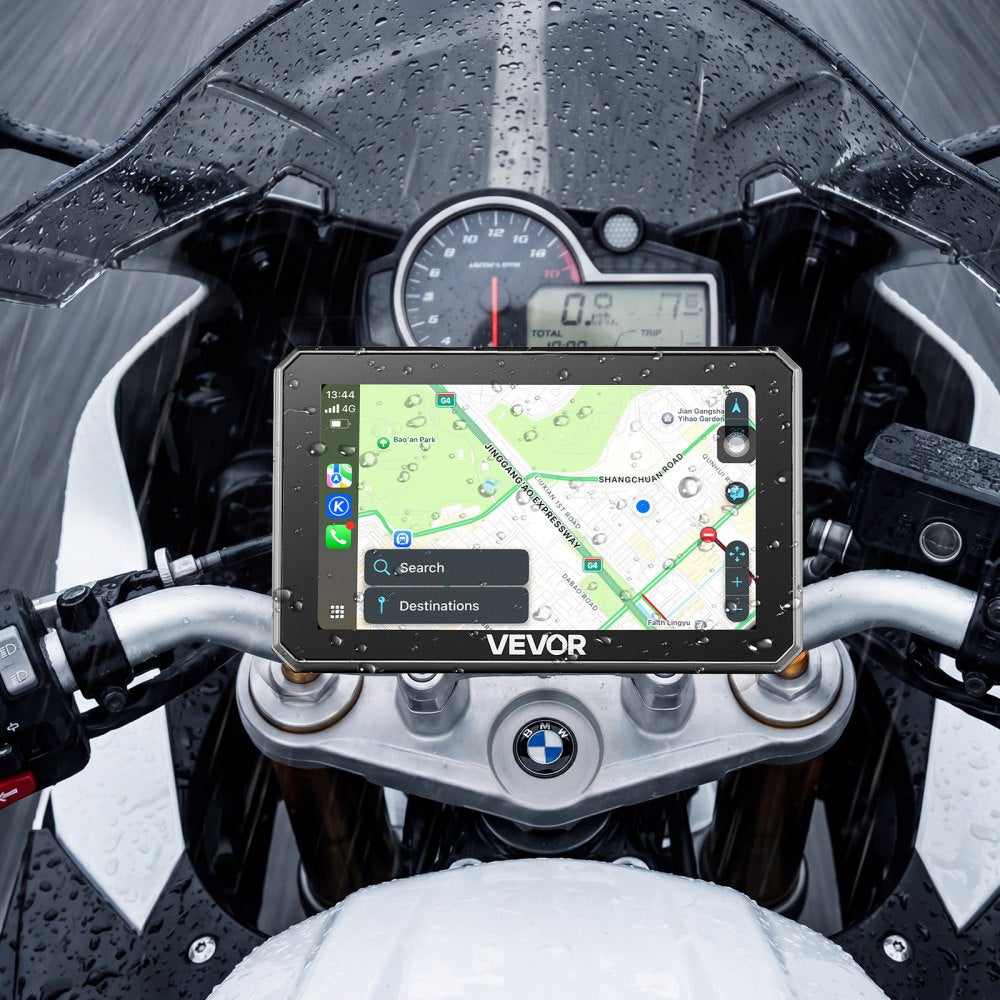 VEVOR 5 Inch Wireless Motorcycle Carplay with Apple Carplay & Android Auto, HD Touchscreen GPS Navigation System with Dual Bluetooth, Siri/Google Voice Assistant, IP67, Compatible with BMW Motorcycles