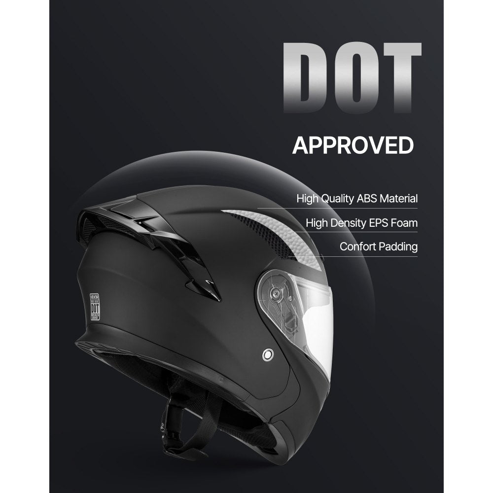 VEVOR Motorcycle Helmet, Modular, Adult Motocross Dirt Bike Helmet with Large Clear Visor, Comfortable Motorbike Racing Street with Detachable Liner for Men & Women, DOT Approved, (Matte Black, L)