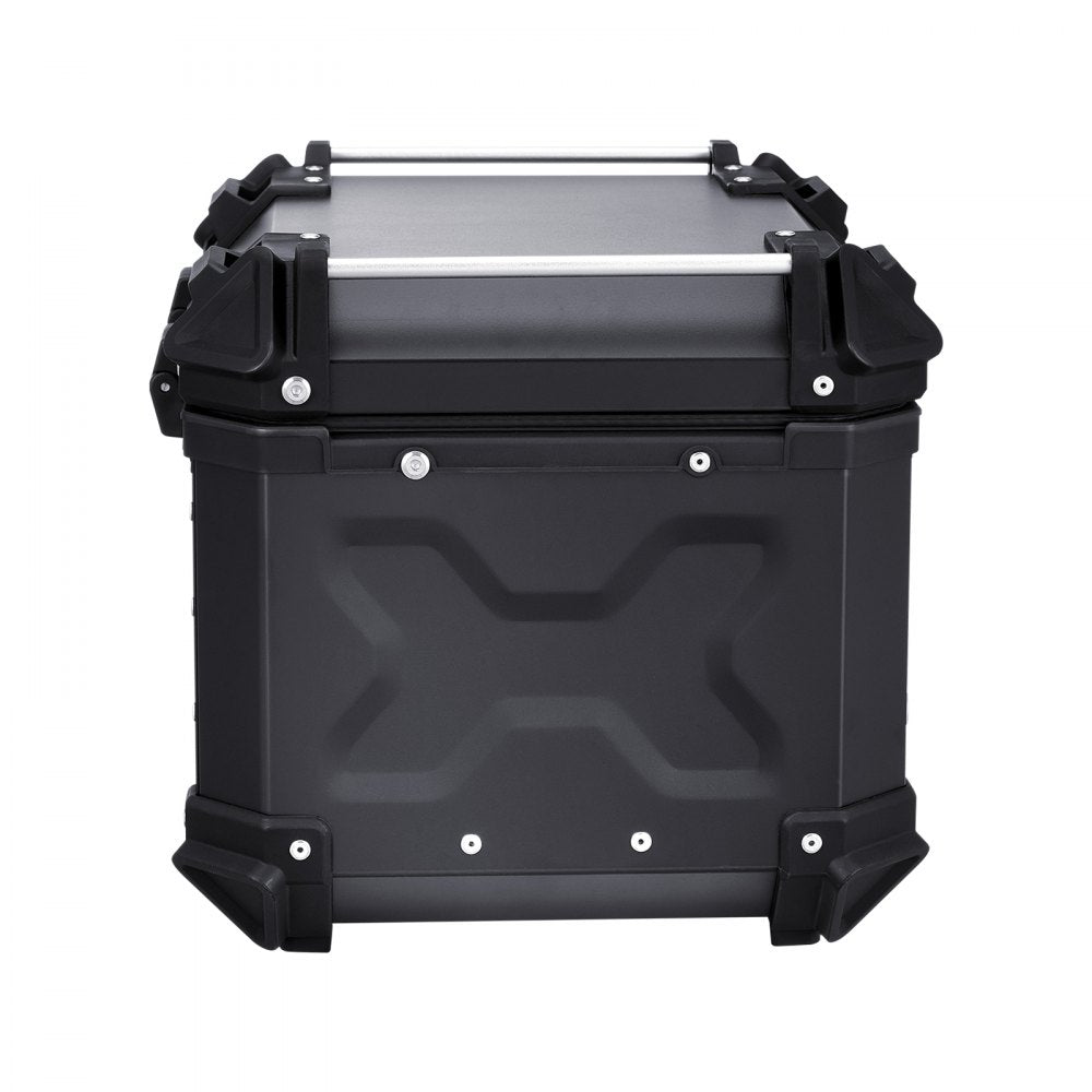 VEVOR Motorcycle Top Case, Universal Aluminum Alloy Motorbike Tail Box with Leather Lining, 45L Waterproof Detachable Motorcycle Top Box with Lock & Back Cushion, Fit for 99% of Motorcycle Frames