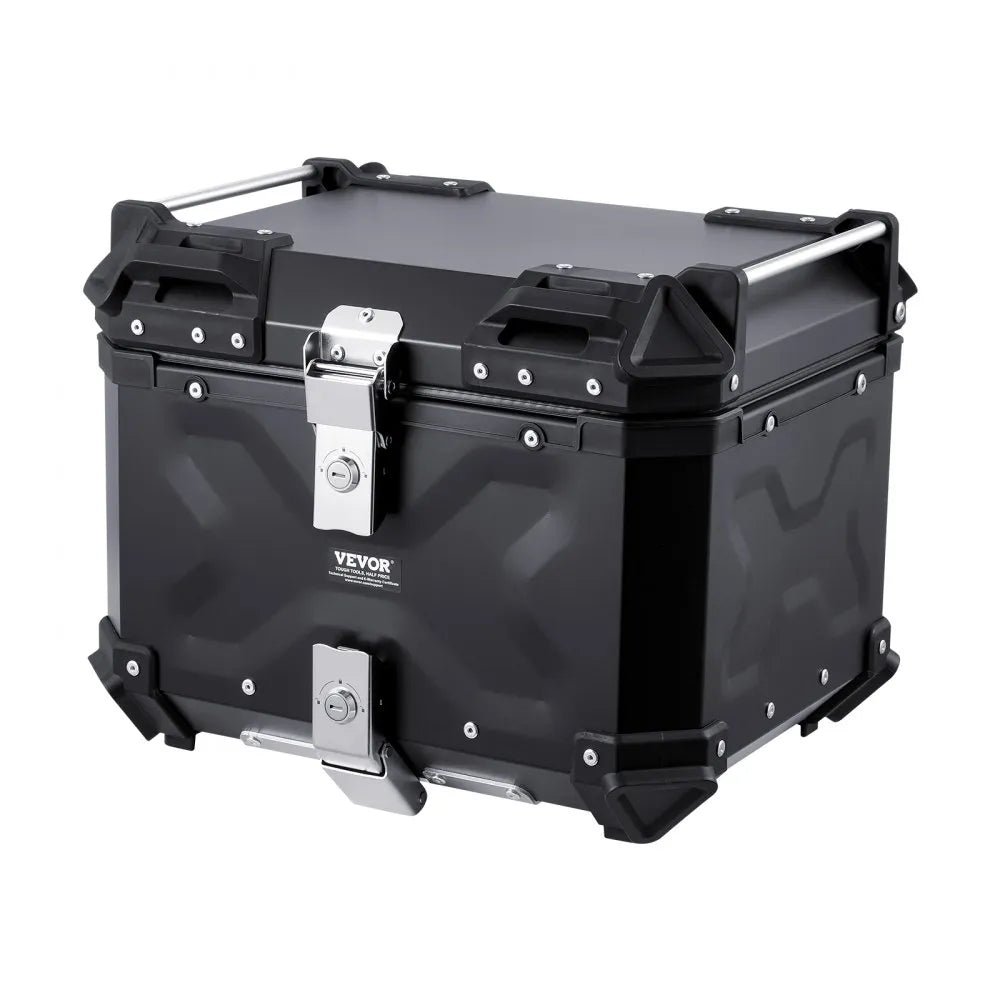 VEVOR Motorcycle Top Case, Universal Aluminum Alloy Motorbike Tail Box with Leather Lining, 55L Waterproof Detachable Motorcycle Top Box with Lock & Back Cushion, Fit for 99% of Motorcycle Frames