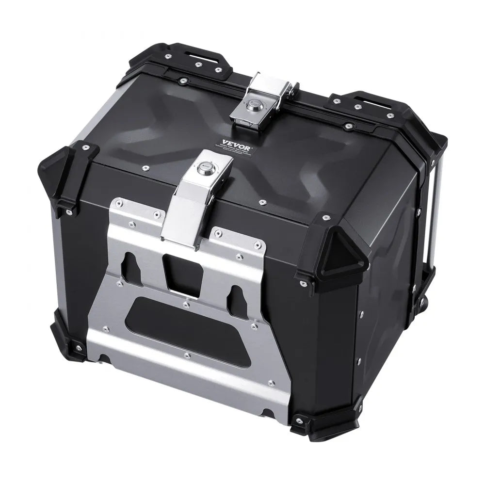 VEVOR Motorcycle Top Case, Universal Aluminum Alloy Motorbike Tail Box with Leather Lining, 55L Waterproof Detachable Motorcycle Top Box with Lock & Back Cushion, Fit for 99% of Motorcycle Frames