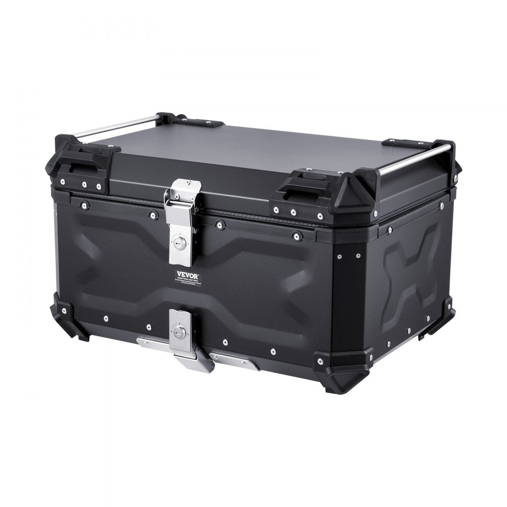 VEVOR Motorcycle Top Case, Universal Aluminum Alloy Motorbike Tail Box with Leather Lining, 65L Waterproof Detachable Motorcycle Top Box with Lock & Back Cushion, Fit for 99% of Motorcycle Frames