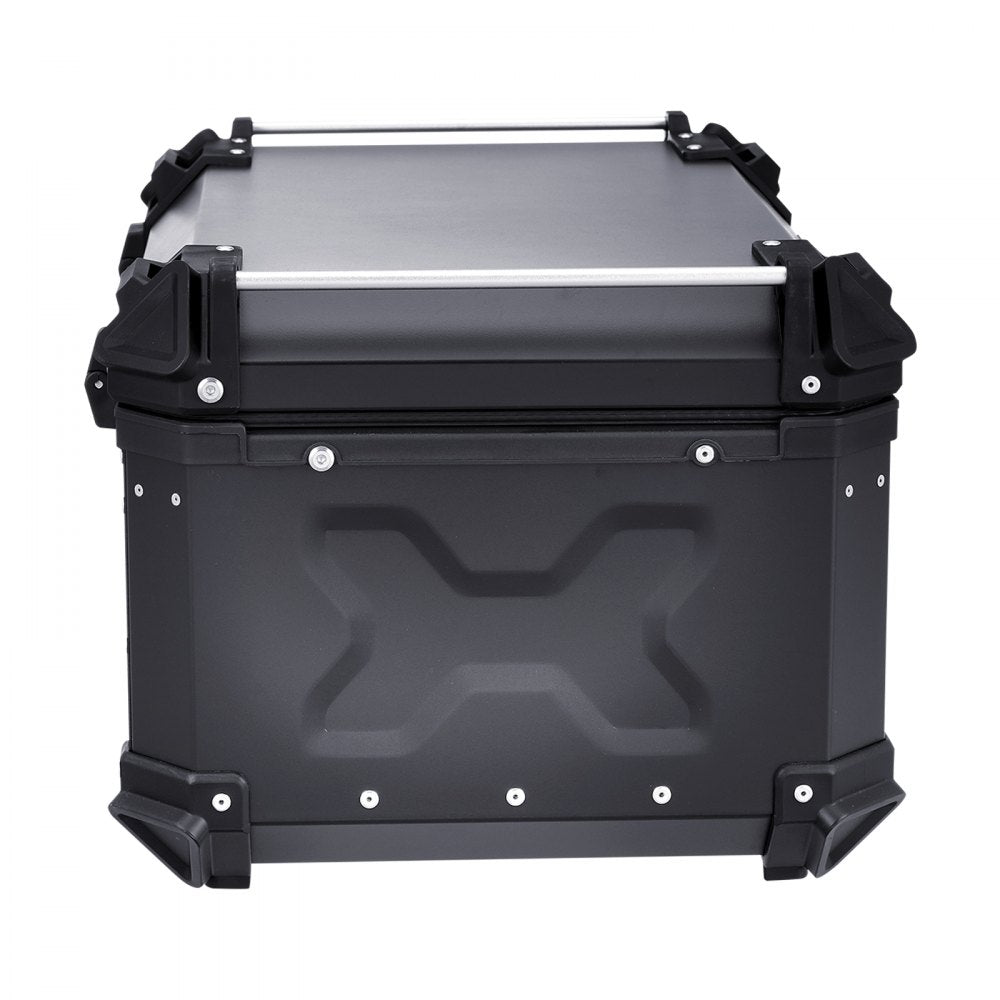 VEVOR Motorcycle Top Case, Universal Aluminum Alloy Motorbike Tail Box with Leather Lining, 65L Waterproof Detachable Motorcycle Top Box with Lock & Back Cushion, Fit for 99% of Motorcycle Frames