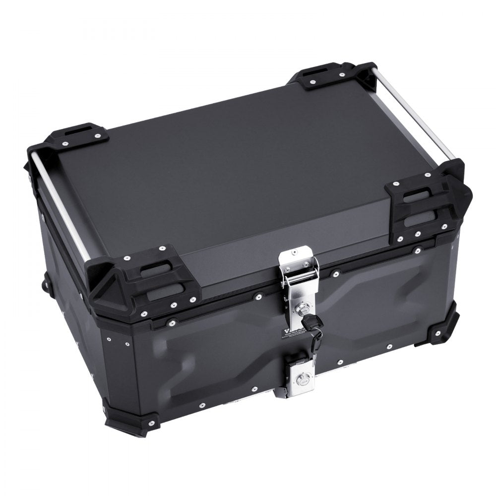 VEVOR Motorcycle Top Case, Universal Aluminum Alloy Motorbike Tail Box with Leather Lining, 65L Waterproof Detachable Motorcycle Top Box with Lock & Back Cushion, Fit for 99% of Motorcycle Frames