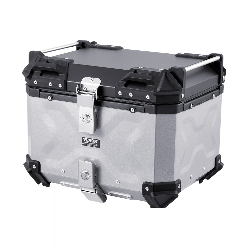 VEVOR Motorcycle Top Case, Universal Aluminum Alloy Motorbike Tail Box with Leather Lining, 45L Waterproof Detachable Motorcycle Top Box with Lock & Back Cushion, Fit for 99% of Motorcycle Frames