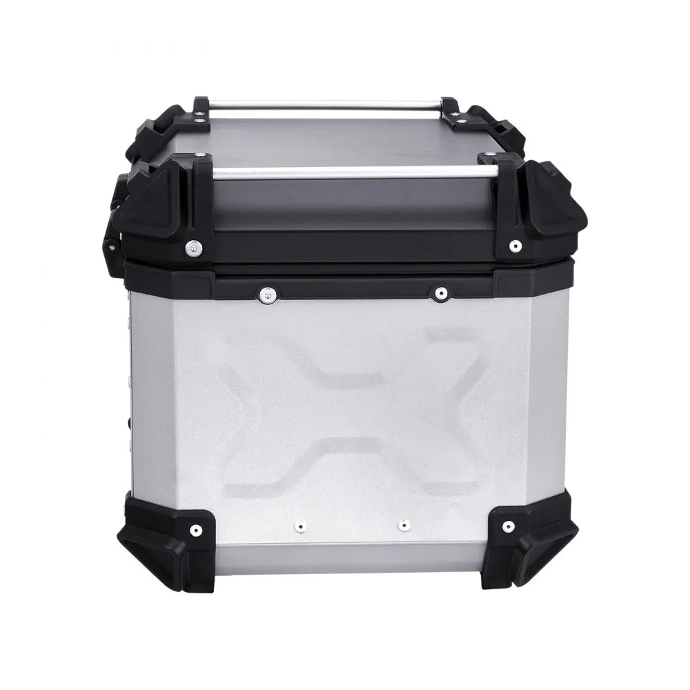 VEVOR Motorcycle Top Case, Universal Aluminum Alloy Motorbike Tail Box with Leather Lining, 45L Waterproof Detachable Motorcycle Top Box with Lock & Back Cushion, Fit for 99% of Motorcycle Frames