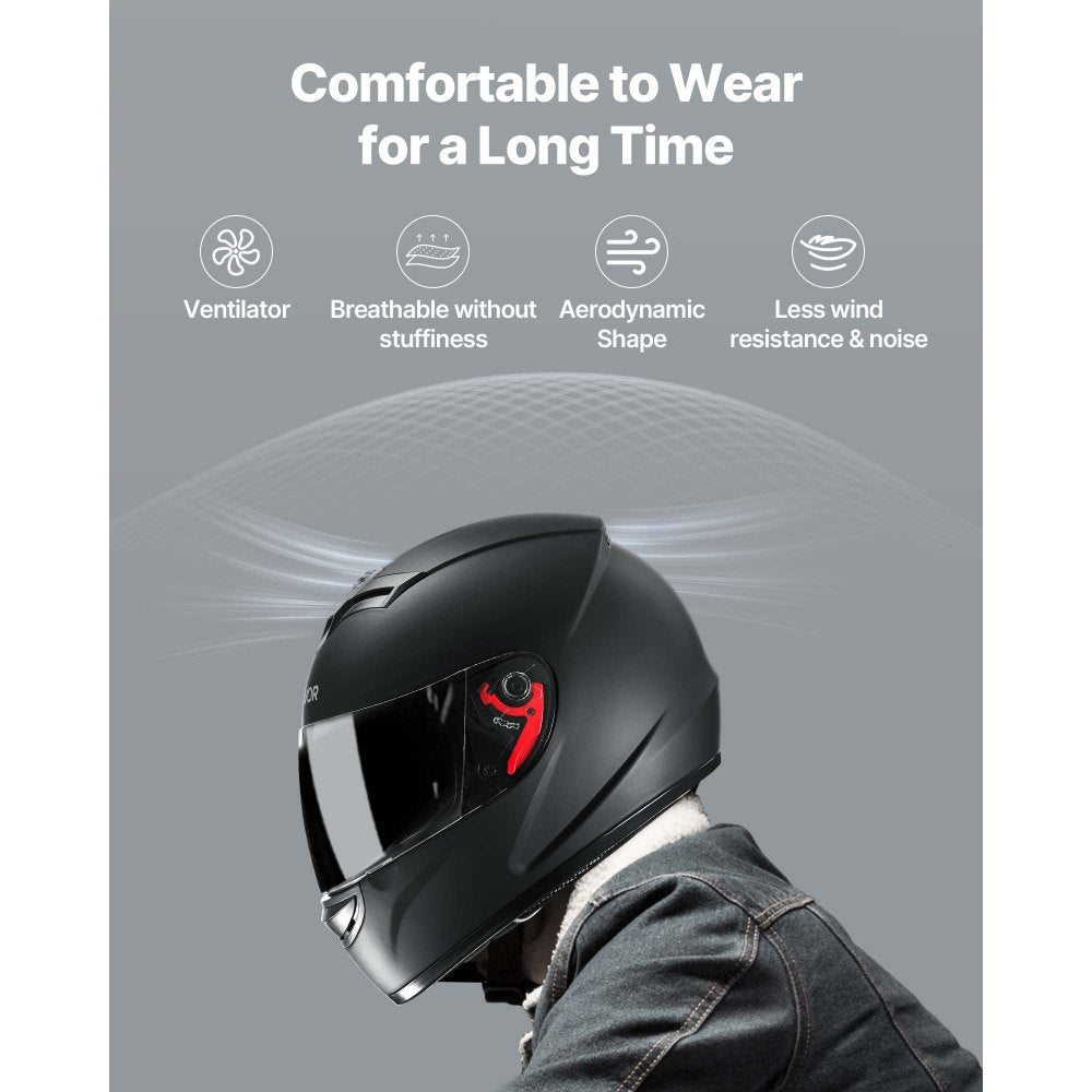 VEVOR Motorcycle Helmet, Full Face, Adult Motocross Dirt Bike Helmet with Tinted and Clear Dual Visor, Motorbike Racing Street with Detachable Liner for Men & Women, DOT Approved, (Matte Black, M)