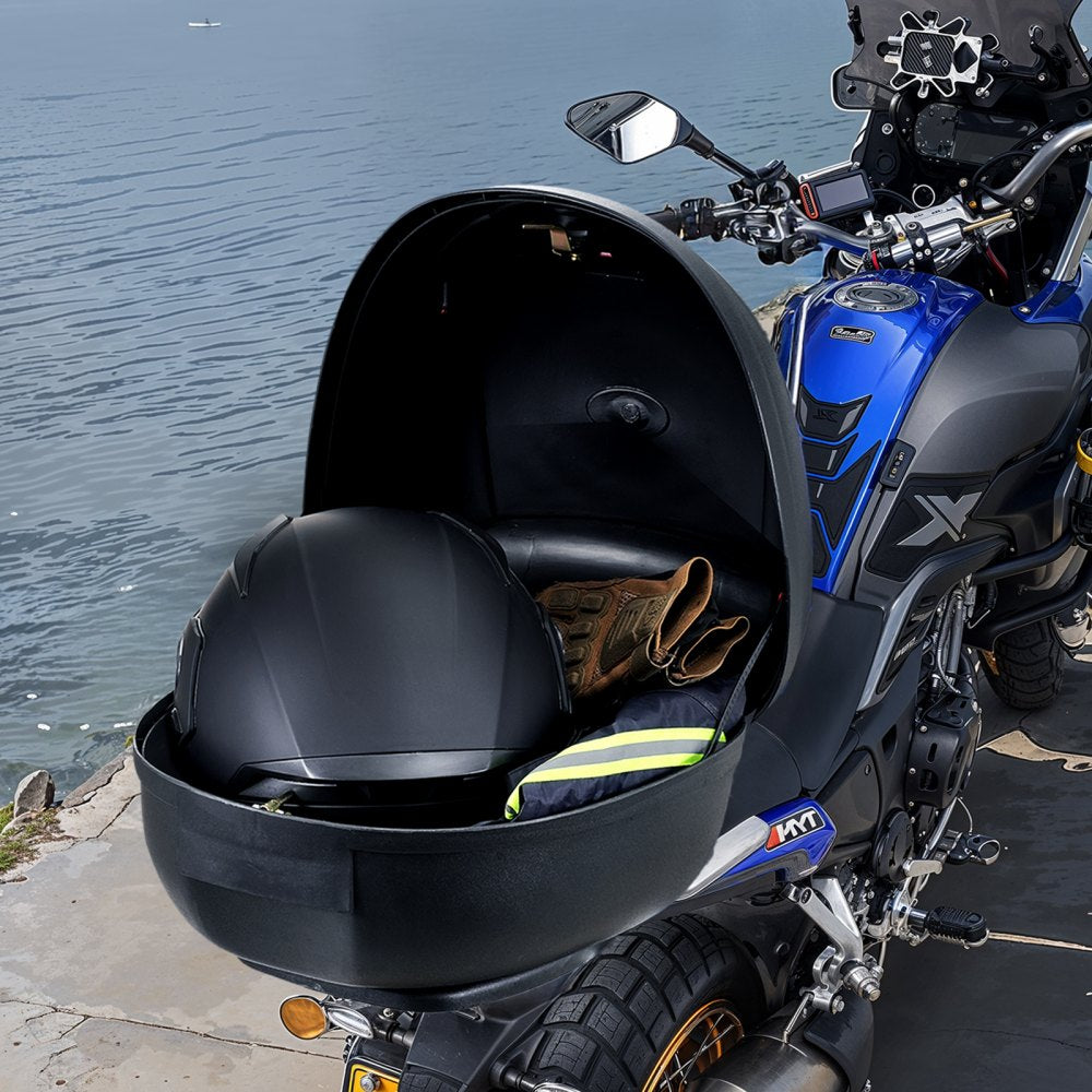 VEVOR Motorcycle Top Case, Universal Durable PP Material Motorbike Tail Box with Reflective Panel, 24L Waterproof Detachable Motorcycle Top Box with Multi-Hole Base, Fit for 99% of Motorcycle Frames