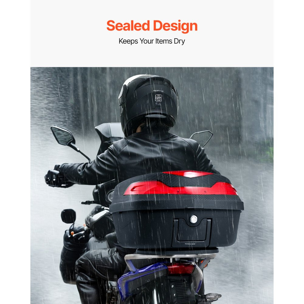 VEVOR Motorcycle Top Case, Universal Durable PP Material Motorbike Tail Box with Reflective Panel, 48L Waterproof Detachable Motorcycle Top Box with Multi-Hole Base, Fit for 99% of Motorcycle Frames