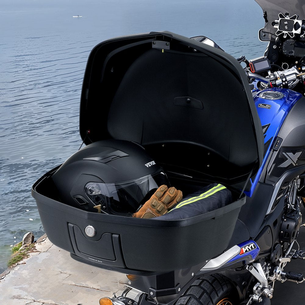 VEVOR Motorcycle Top Case, Universal Durable PP Material Motorbike Tail Box with Reflective Panel, 48L Waterproof Detachable Motorcycle Top Box with Multi-Hole Base, Fit for 99% of Motorcycle Frames