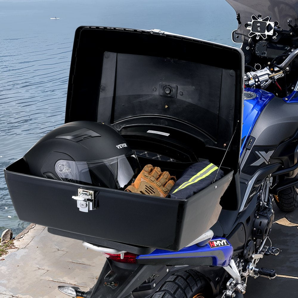 VEVOR Motorcycle Top Case, Universal Durable PP Material Motorbike Tail Box with Reflective Panel, 48L Waterproof Detachable Motorcycle Top Box with Multi-Hole Base, Fit for 99% of Motorcycle Frames