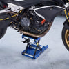 VEVOR Motorcycle Lift, 1100 lbs Motorcycle Scissor Lift Jack with Wide Deck & Lock Pin, 3.74"-13.38" Center Hoist Crank Stand, Steel Scissor Jack for Street Bikes, Cruiser Bikes, Touring, Blue/Black