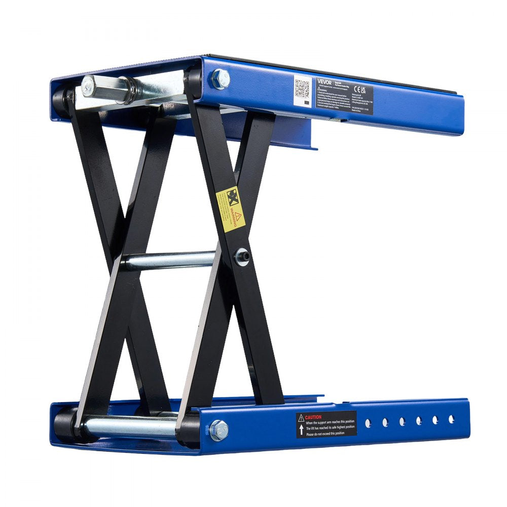 VEVOR Motorcycle Lift, 1100 lbs Motorcycle Scissor Lift Jack with Wide Deck & Lock Pin, 3.74"-13.38" Center Hoist Crank Stand, Steel Scissor Jack for Street Bikes, Cruiser Bikes, Touring, Blue/Black