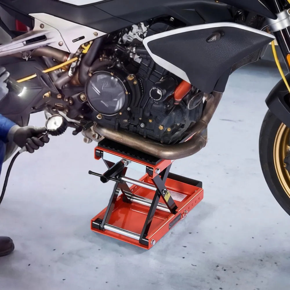 VEVOR Motorcycle Lift, 1500 lbs Motorcycle Scissor Lift Jack with Wide Deck & Lock Pin, 4.13"-13.77" Center Hoist Crank Stand, Steel Scissor Jack for Street Bikes, Cruiser Bikes, Touring Motorcycles