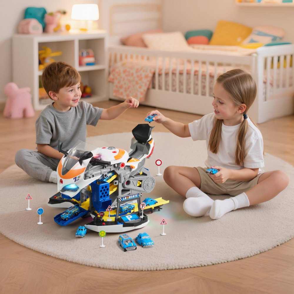 VEVOR Motorcycle Engine Toy, 25 Pieces, Motorcycle Mechanic Toy with Removable Parts, Lights & Sounds, Simulated Riding & Track Racing, Kids Mechanic Workshop Set for Toddler 3 Years and Up, Yellow