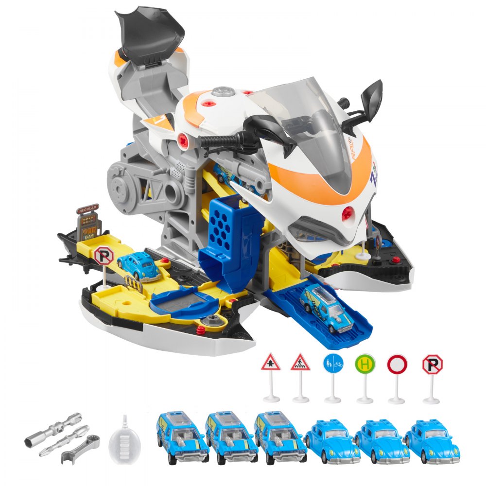 VEVOR Motorcycle Engine Toy, 25 Pieces, Motorcycle Mechanic Toy with Removable Parts, Lights & Sounds, Simulated Riding & Track Racing, Kids Mechanic Workshop Set for Toddler 3 Years and Up, Yellow