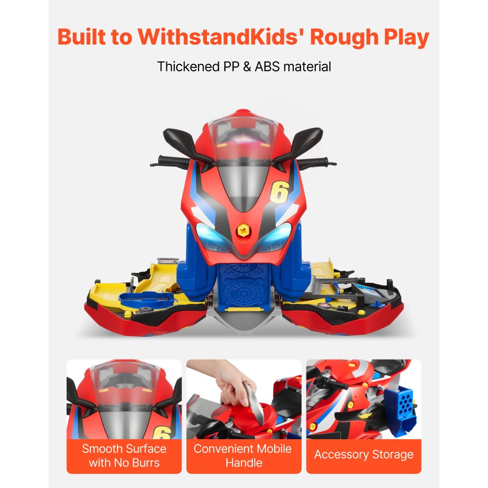 VEVOR Motorcycle Engine Toy, 25 Pieces, Motorcycle Mechanic Toy with Removable Parts, Lights & Sounds, Simulated Riding & Track Racing, Kids Mechanic Workshop Set for Toddler 3 Years and Up, Red