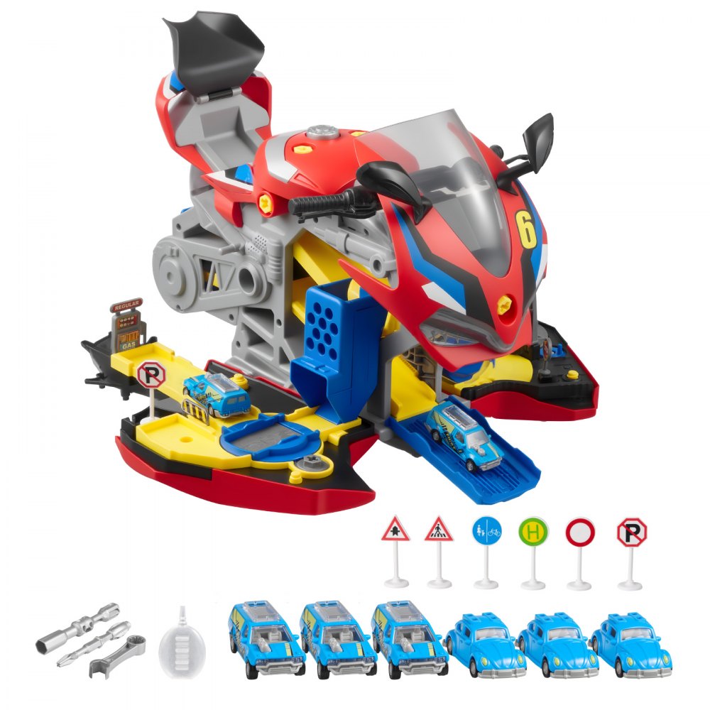 VEVOR Motorcycle Engine Toy, 25 Pieces, Motorcycle Mechanic Toy with Removable Parts, Lights & Sounds, Simulated Riding & Track Racing, Kids Mechanic Workshop Set for Toddler 3 Years and Up, Red