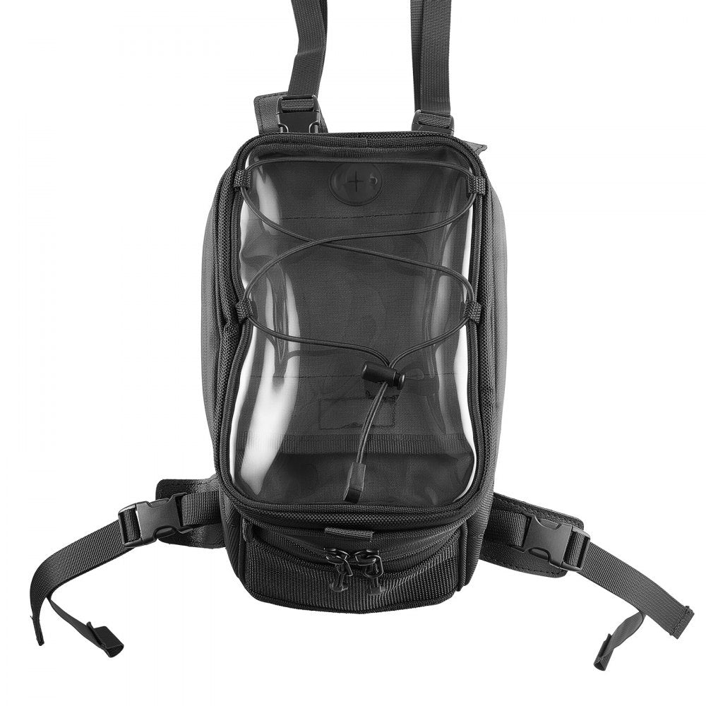 VEVOR Motorcycle Tank Bag, Small Black Motorbike Storage Bag Accessories, For ADV, Dual Sport, Touring & Dirt Bikes, Touchscreen Phone Map Pocket, YKK Zippers, Quick-Release Straps, with Rain Cover