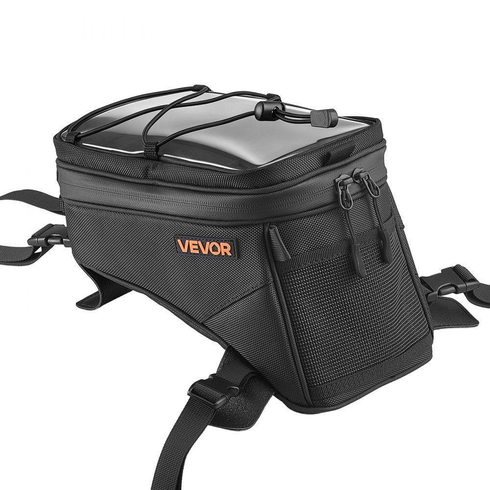 VEVOR Motorcycle Tank Bag, Small Black Motorbike Storage Bag Accessories, For ADV, Dual Sport, Touring & Dirt Bikes, Touchscreen Phone Map Pocket, YKK Zippers, Quick-Release Straps, with Rain Cover