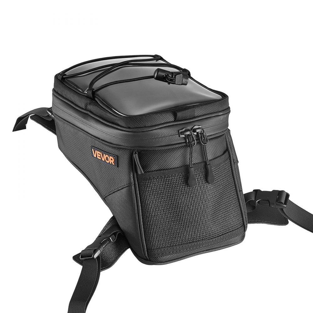 VEVOR Motorcycle Tank Bag, Small Black Motorbike Storage Bag Accessories, For ADV, Dual Sport, Touring & Dirt Bikes, Touchscreen Phone Map Pocket, YKK Zippers, Quick-Release Straps, with Rain Cover