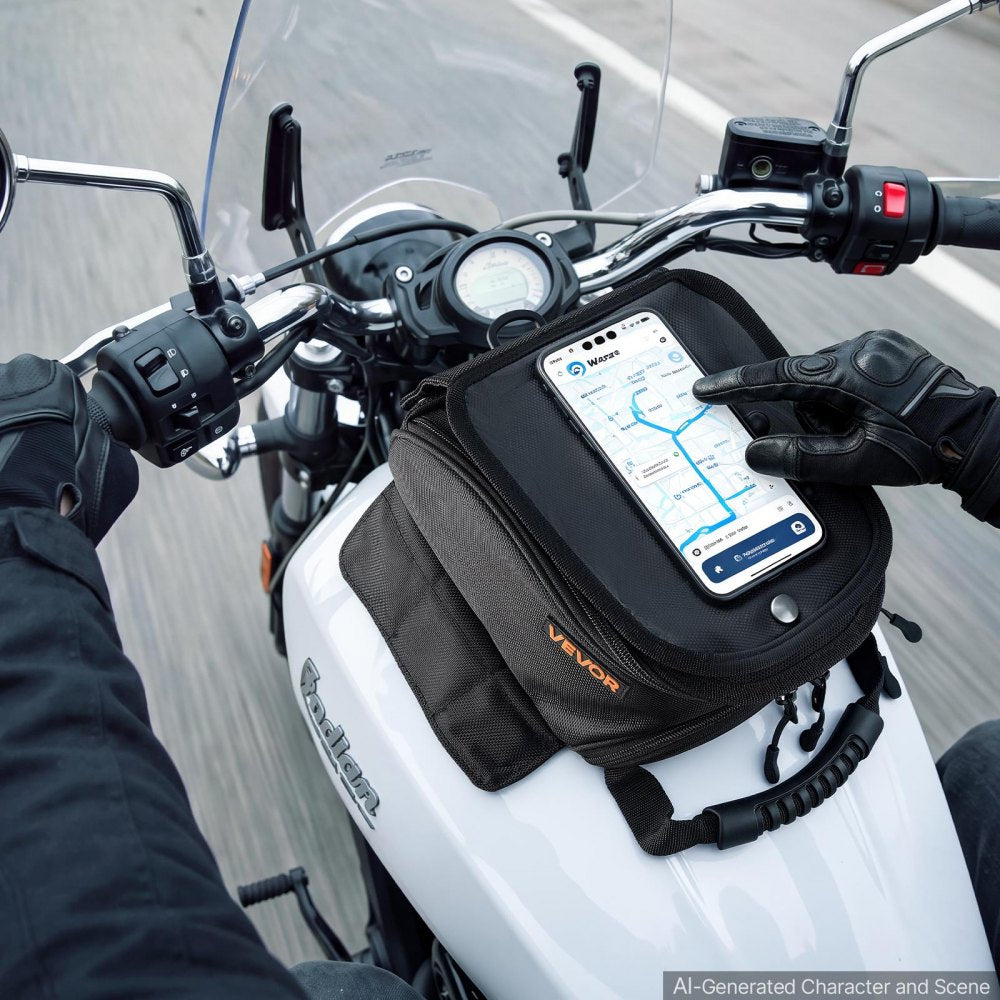 VEVOR Magnetic Tank Bag, Small Black Motorcycle Storage Bag Magnetic Base, Fits ADV, Sport, Touring, and Dirt Bikes, Touchscreen Phone Map Pocket, YKK Zippers, Motorbike Luggage, Included Rain Cover