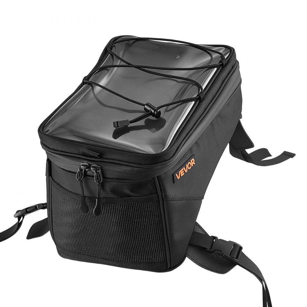 VEVOR Motorcycle Tank Bag, Medium Black Motorbike Storage Bag Accessories, For ADV, Dual Sport, Touring & Dirt Bikes, Touchscreen Phone Map Pocket, YKK Zippers, Quick-Release Straps, with Rain Cover