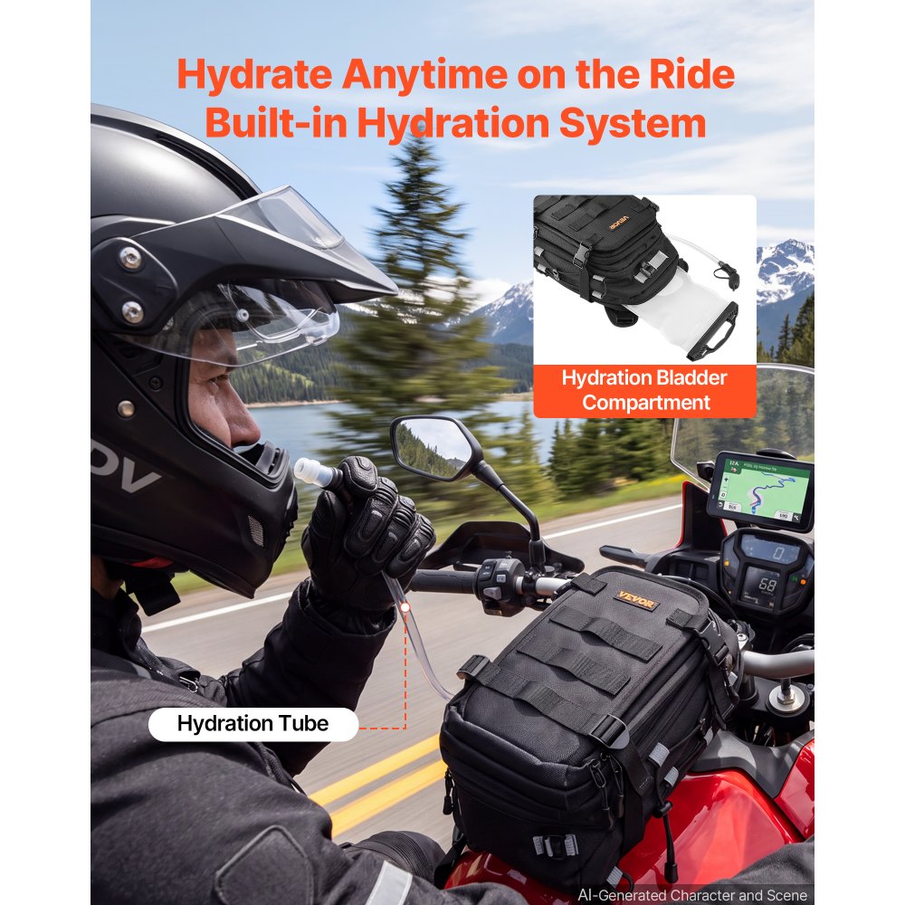 VEVOR Tank Bag, Large Black Motorcycle Storage Backpack Hydration Bladder, Universal Fits ADV, Sport, Touring, and Dirt Bikes, YKK Zippers, Multi-Pocket Compartment,Hidden Shoulder Strap, Rain Cover