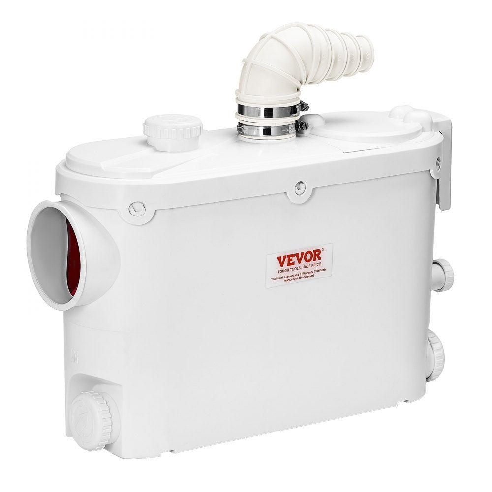 VEVOR Macerator Pump, 500W, 29 GPM Flow, 26 ft/8 m Head, Macerator Wall-Hung Toilet Pump with 4 Water Inlets, Waste Water Disposal Upflush Machine for Toilet, Basement, Shower, Sink, Laundry, Bathtub