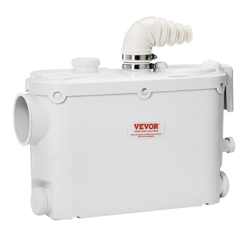 VEVOR Macerator Pump, 500W, 29 GPM Flow, 26 ft/8 m Head, Macerator Wall-Hung Toilet Pump with 4 Water Inlets, Waste Water Disposal Upflush Machine for Toilet, Basement, Shower, Sink, Laundry, Bathtub
