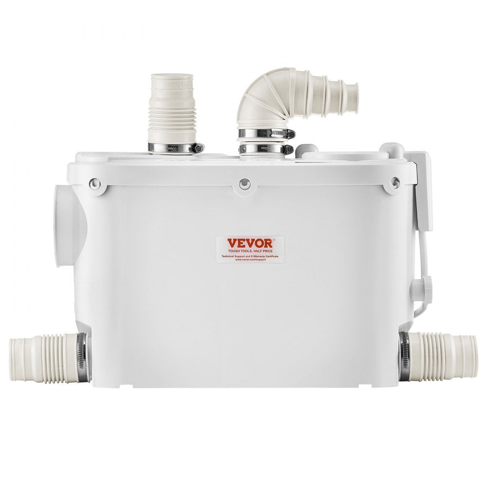 VEVOR Macerator Pump, 500W, 29 GPM Flow, 26 ft/8 m Head, Macerator Wall-Hung Toilet Pump with 4 Water Inlets, Waste Water Disposal Upflush Machine for Toilet, Basement, Shower, Sink, Laundry, Bathtub