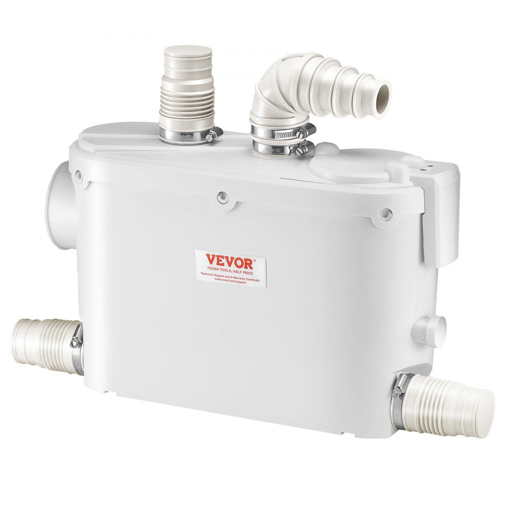 VEVOR Macerator Pump, 500W, 29 GPM Flow, 26 ft/8 m Head, Macerator Wall-Hung Toilet Pump with 4 Water Inlets, Waste Water Disposal Upflush Machine for Toilet, Basement, Shower, Sink, Laundry, Bathtub