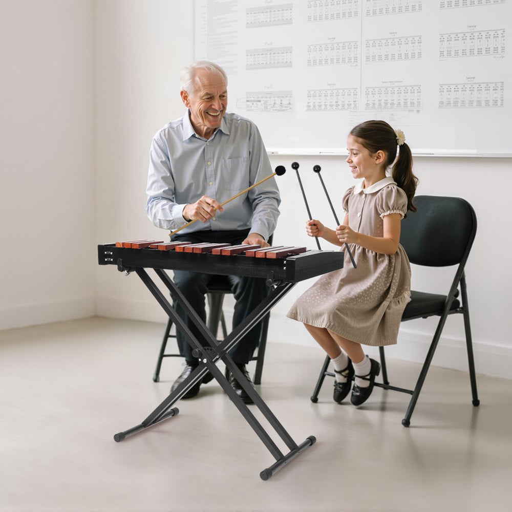 VEVOR Glockenspiel Xylophone, 32 Notes, Wooden Professional Xylophone Percussion Instrument, with Height Adjustable Stand, 4 Mallets, Carrying Bag, Beginner Musical Instrument Kit for Adults and Kids
