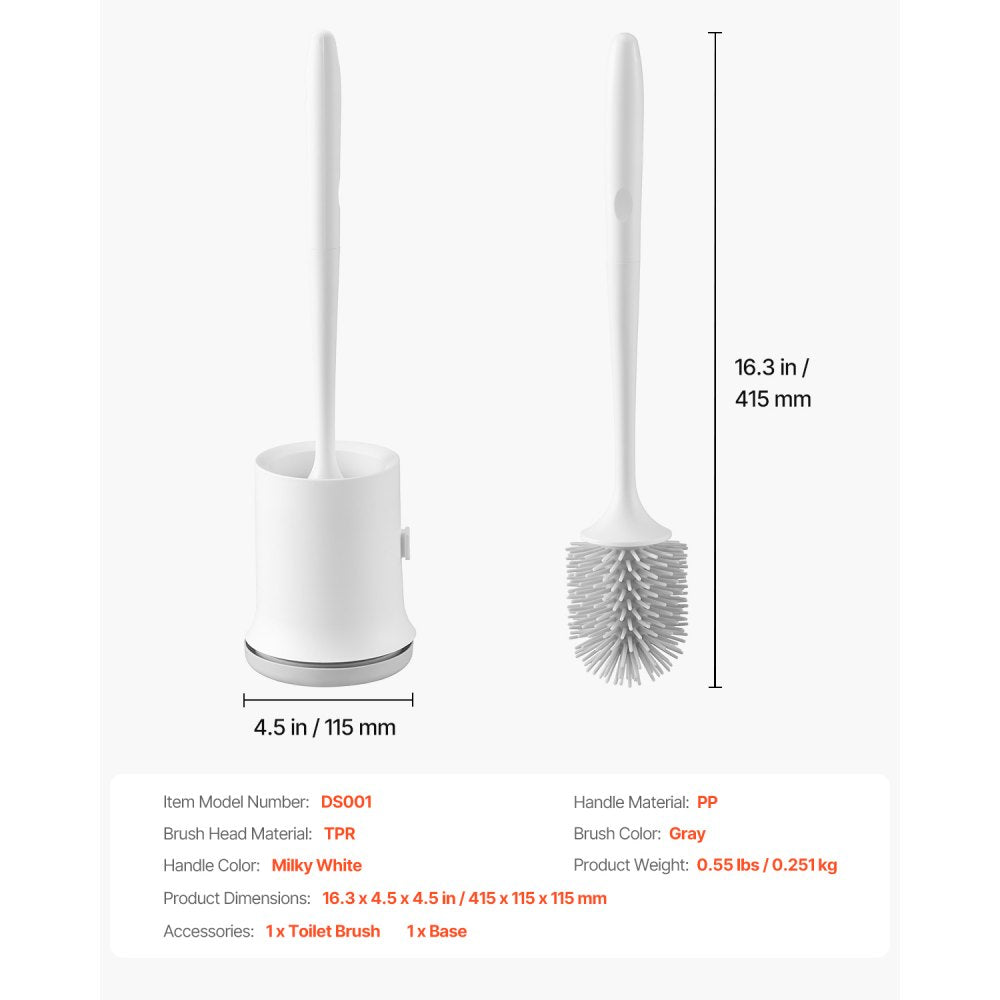 VEVOR Toilet Brush and Holder Set, Toilet Bowl Brush and Holder with Comfortable PP Handle, Compact Bathroom Scrubber Cleaner, Deep Cleaning and Drip-Proof, for Bathroom, RV & Toilets (White & Grey)