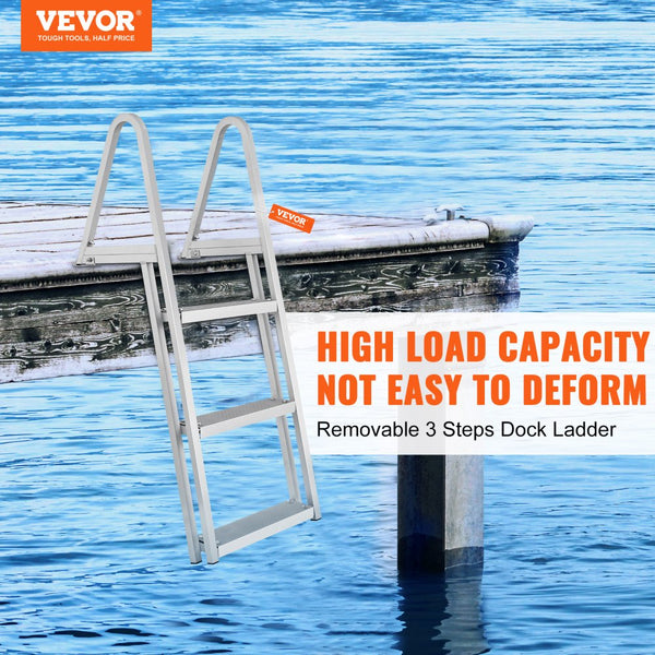 Vevor Dock Ladder Removable 3-Step Aluminum Alloy Pontoon Boat Ladder ...