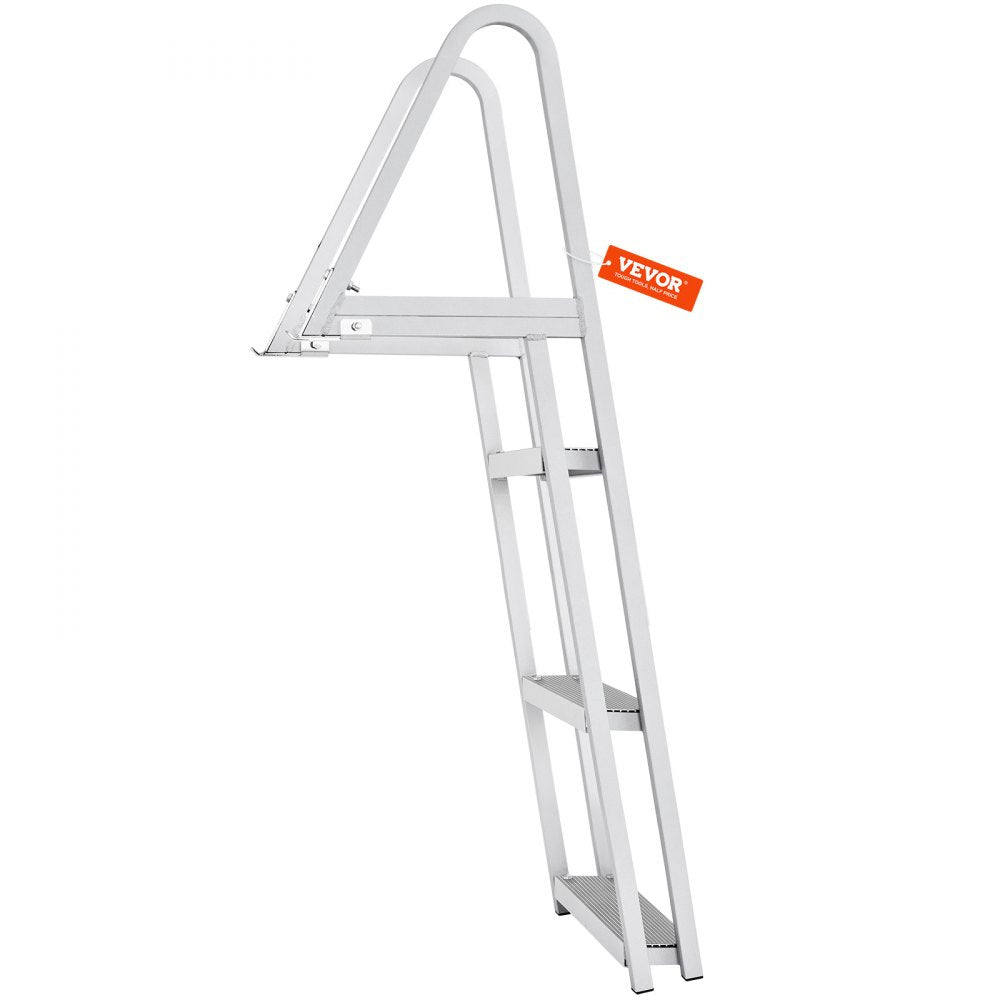 VEVOR Dock Ladder, Removable 3 Steps, 350 lbs Load Capacity, Aluminum Alloy Pontoon Boat Ladder with 4'' Wide Step & Nonslip Mat, Easy to Install for Ship/Lake/Pool/Marine Boarding
