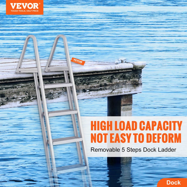 Vevor Dock Ladder Removable 5-Step Aluminum Alloy Pontoon Boat Boardin ...