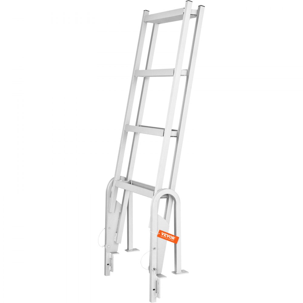 VEVOR Dock Ladder Flip Up 4 Steps, 350lbs Load Capacity, Aluminum Pontoon Boat Ladder with 4" Wide Step & Nonslip Rubber Mat,Swimm Step Ladder for Ship/Lake/Pool/Marine Boarding