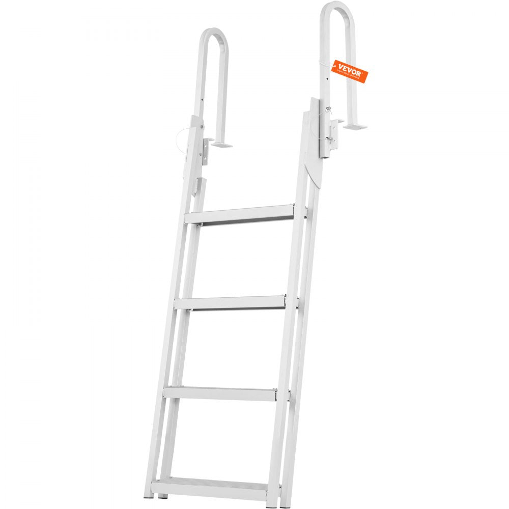 VEVOR Dock Ladder Flip Up 4 Steps, 350lbs Load Capacity, Aluminum Pontoon Boat Ladder with 4" Wide Step & Nonslip Rubber Mat,Swimm Step Ladder for Ship/Lake/Pool/Marine Boarding