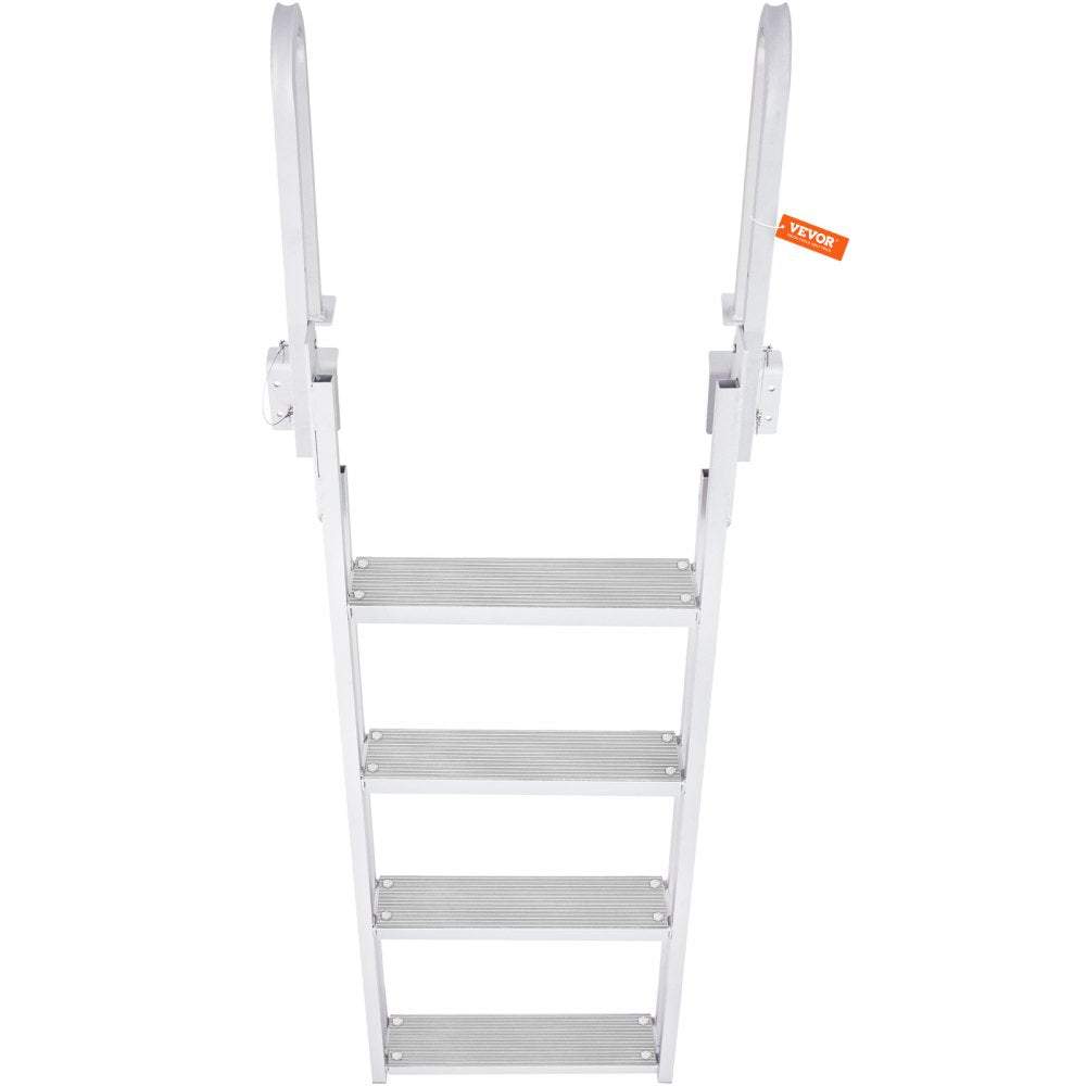 VEVOR Dock Ladder Flip Up 4 Steps, 350lbs Load Capacity, Aluminum Pontoon Boat Ladder with 4" Wide Step & Nonslip Rubber Mat,Swimm Step Ladder for Ship/Lake/Pool/Marine Boarding