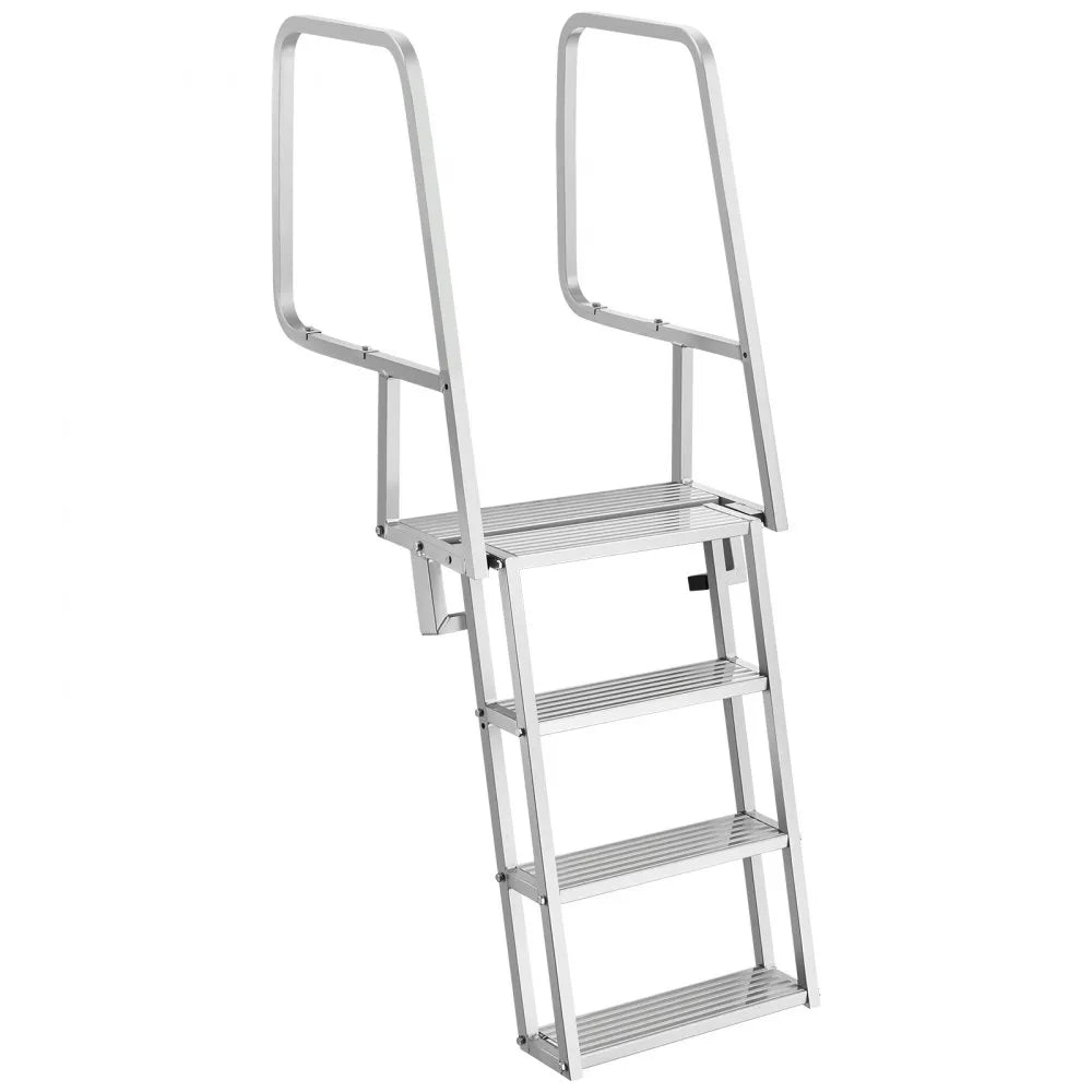VEVOR Flip-Up Dock Ladder, 4-Step, Heavy-Duty Aluminum Alloy Pontoon Boat Swim Ladder, with Non-Slip Wide Steps, 350 lbs Weight Capacity, Pull Rope Assist, Comfort Use for Lake Pool Marine Boarding
