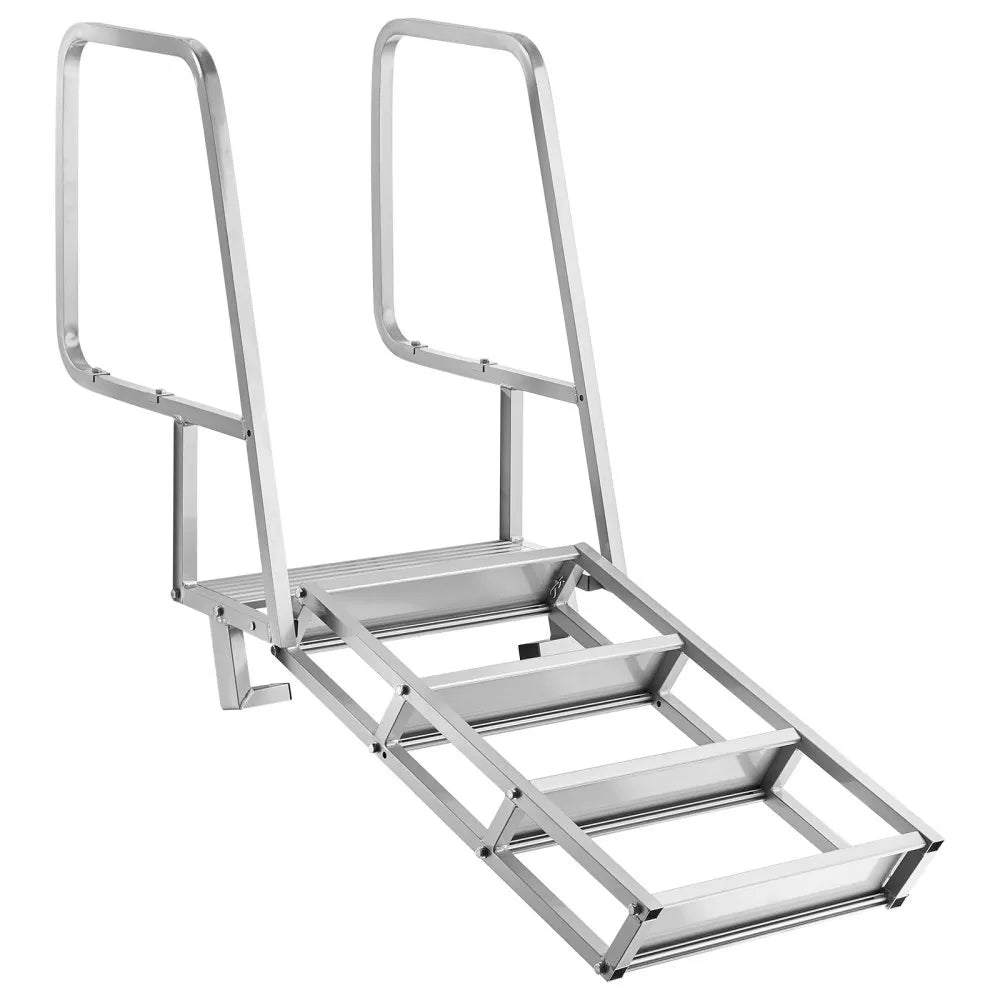 VEVOR Flip-Up Dock Ladder, 4-Step, Heavy-Duty Aluminum Alloy Pontoon Boat Swim Ladder, with Non-Slip Wide Steps, 350 lbs Weight Capacity, Pull Rope Assist, Comfort Use for Lake Pool Marine Boarding