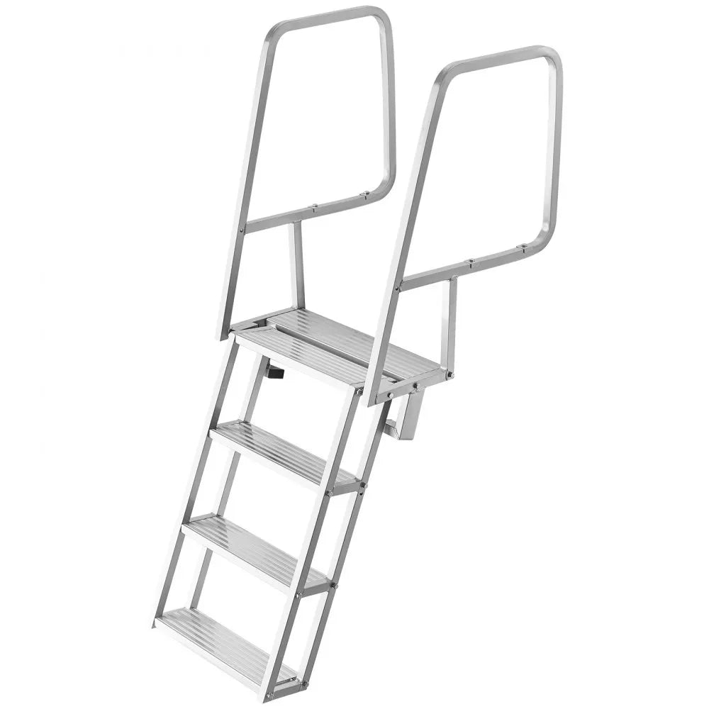 VEVOR Flip-Up Dock Ladder, 4-Step, Heavy-Duty Aluminum Alloy Pontoon Boat Swim Ladder, with Non-Slip Wide Steps, 350 lbs Weight Capacity, Pull Rope Assist, Comfort Use for Lake Pool Marine Boarding