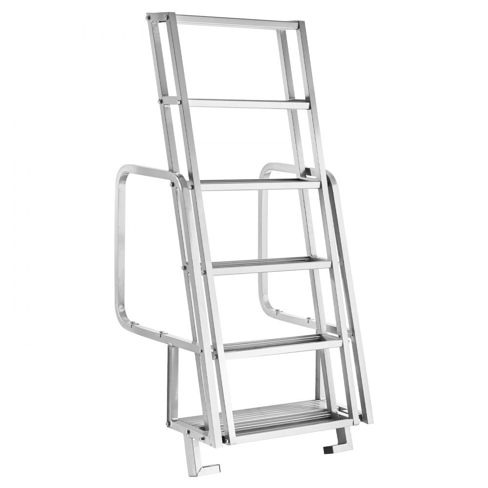 VEVOR Flip-Up Dock Ladder, 6-Step, Heavy-Duty Aluminum Alloy Pontoon Boat Swim Ladder, with Non-Slip Wide Steps, 350 lbs Weight Capacity, Pull Rope Assist, Comfort Use for Lake Pool Marine Boarding