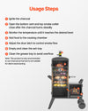 Usage steps diagram for the VEVOR charcoal smoker (charcoal only)