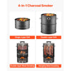 VEVOR Charcoal Smoker Grill, 18.5" Barrel Charcoal BBQ Smoker, Coated Steel Outdoor Barbecue Grill with 2 Grilling Grates, 1 Hanging Rod, 6 Hooks & Thermometer, Ideal for Party Backyard Patio Cooking