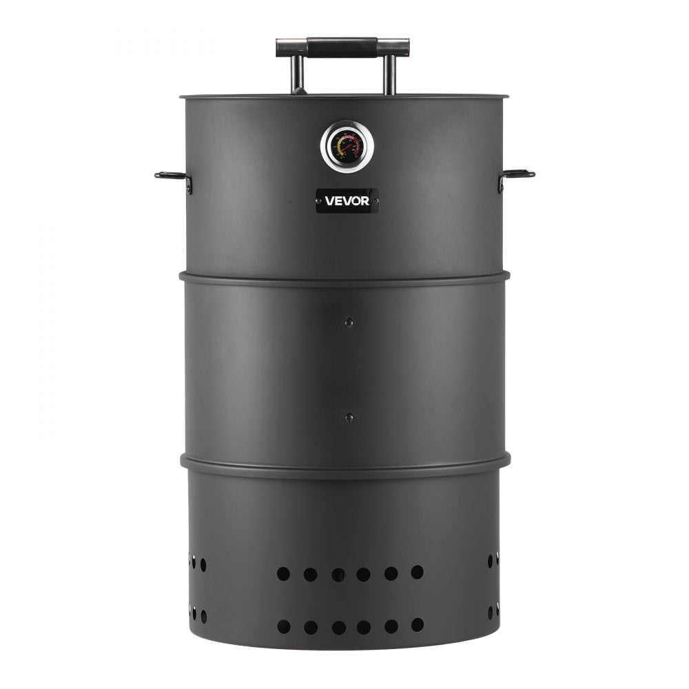 VEVOR Charcoal Smoker Grill, 18.5" Barrel Charcoal BBQ Smoker, Coated Steel Outdoor Barbecue Grill with 2 Grilling Grates, 1 Hanging Rod, 6 Hooks & Thermometer, Ideal for Party Backyard Patio Cooking