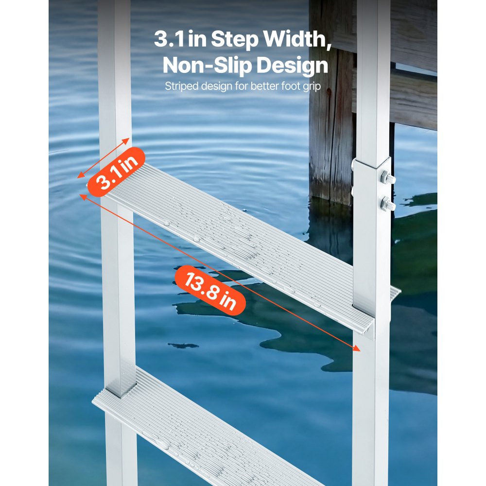 VEVOR Dock Ladder, Removable 5 Steps, 500 lbs Load Capacity, Aluminum Alloy Pontoon Boat Ladder with 3.1'' Wide Step & Nonslip Rubber Mat, Easy to Install for Ship/Lake/Pool/Marine Boarding