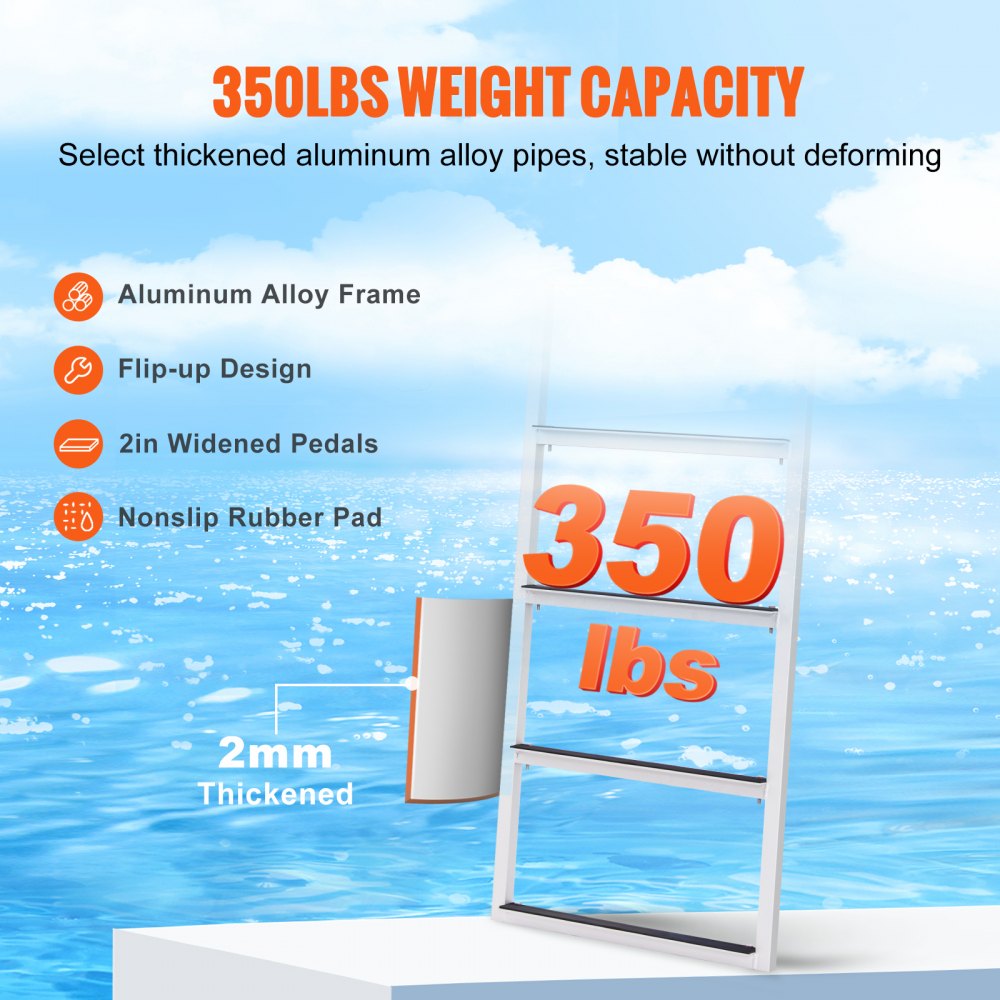 VEVOR Dock Ladder Flip-Up 4 Steps, 350 lbs Load Capacity, Aluminum Alloy Pontoon Boat Ladder with Nonslip Mat, Swimming Ladder for Ship/Lake/Pool/Marine Boarding