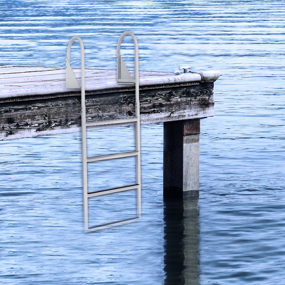 VEVOR Dock Ladder Flip-Up 4 Steps, 350 lbs Load Capacity, Aluminum Alloy Pontoon Boat Ladder with Nonslip Mat, Swimming Ladder for Ship/Lake/Pool/Marine Boarding